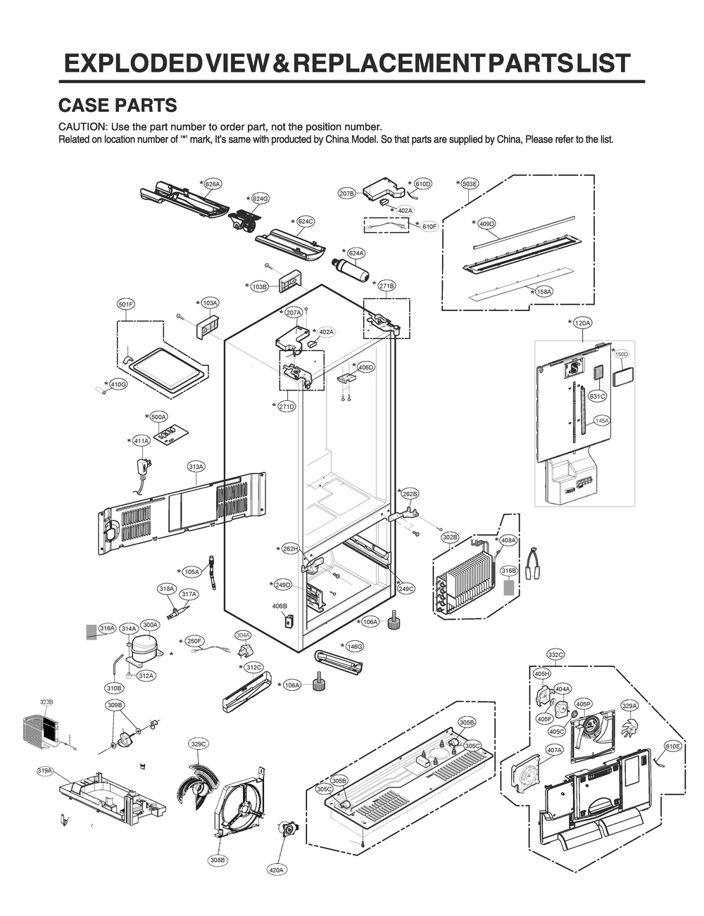 Case Parts Diagram and Parts List for GR-L288NSXM ASTCNA2 LG Refrigerator