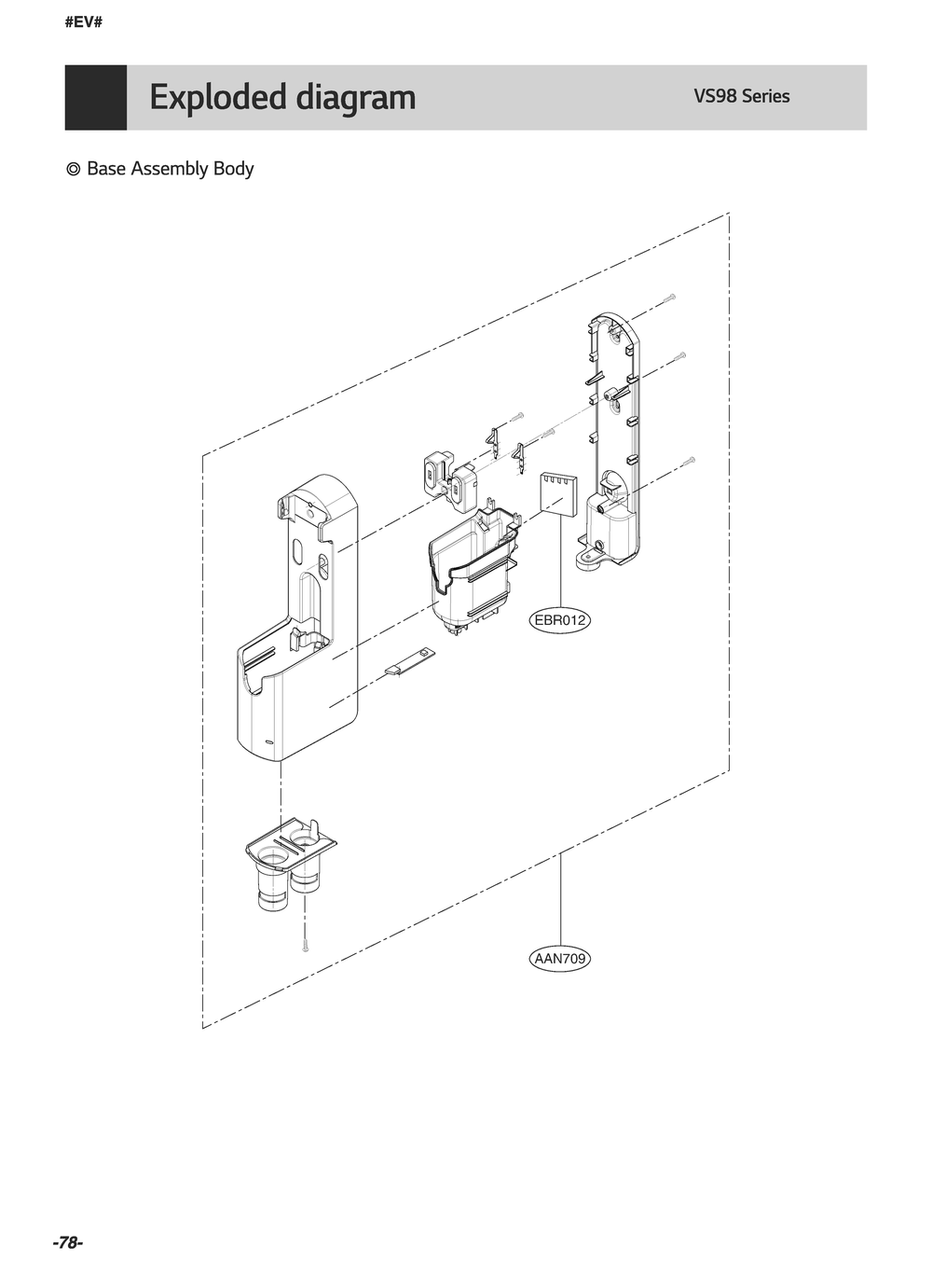 Base Assembly Body Diagram and Parts List for VS9813CBWH AVWELGA LG Canister Vacuum