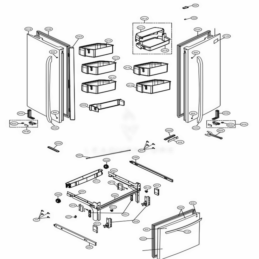 Door Parts Diagram and Parts List for 74013 ASTCSE1 LG Refrigerator
