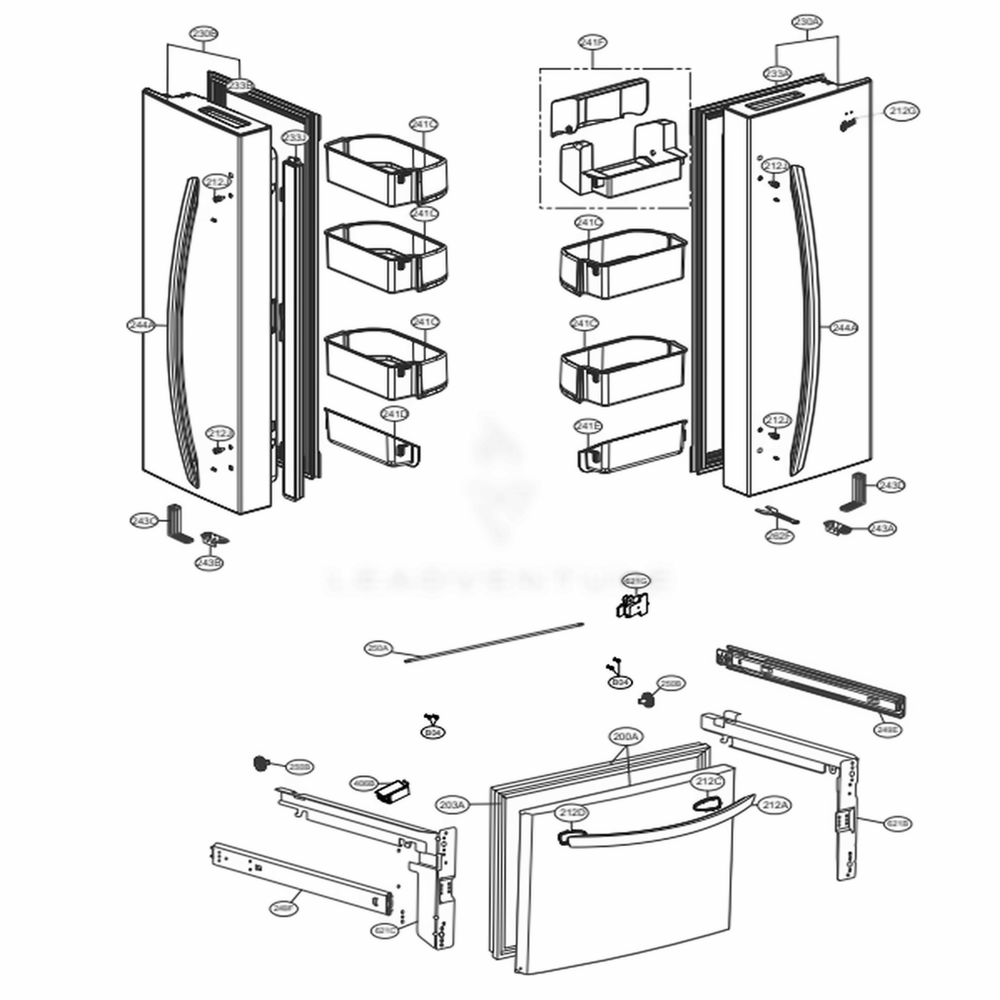 Door Parts Diagram and Parts List for LFC24786ST ASTCNA1 LG Refrigerator