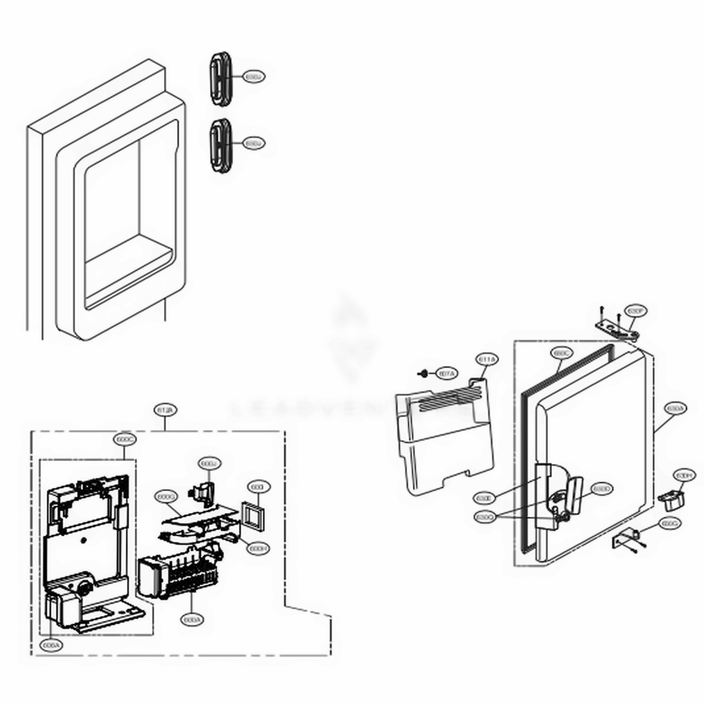 Ice Maker And Ice Bin Parts Diagram and Parts List for LFXS32736D ASBCNA0 LG Refrigerator