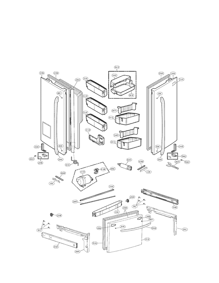 Door Parts Diagram and Parts List for LFX31935ST 01 LG Refrigerator