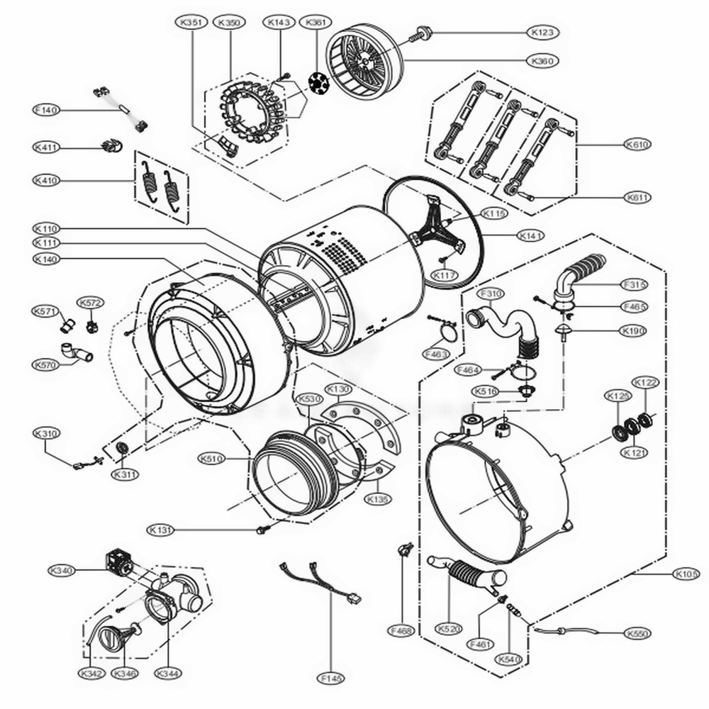 Drum And Tub Assembly Diagram and Parts List for GCW1069QD ABWELAT LG Washer