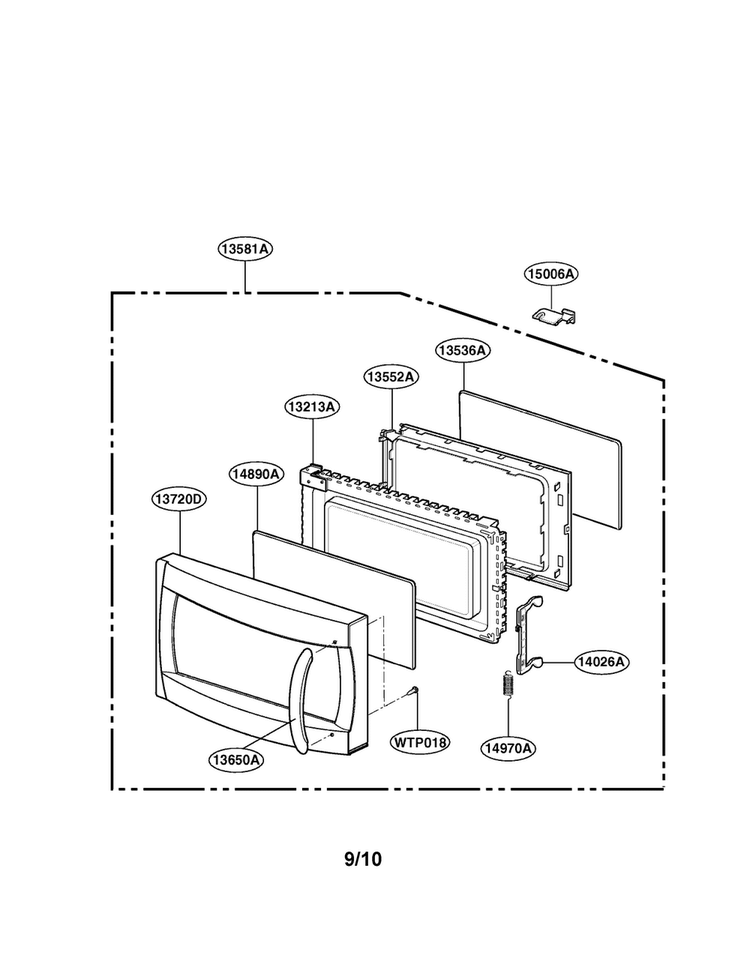 Door Parts Diagram and Parts List for LRDM1240W01  LG Microwave
