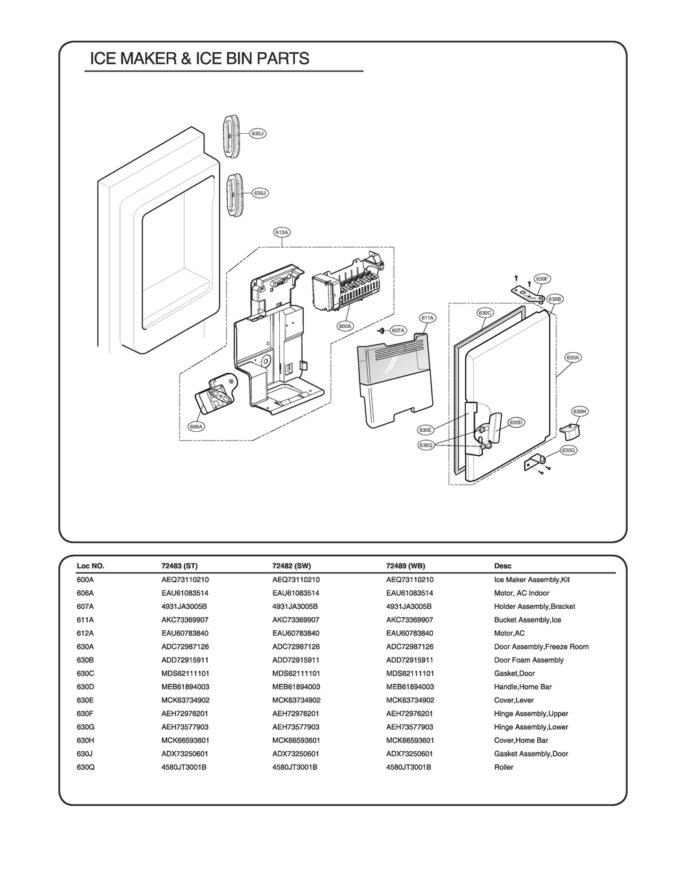 Ice Maker And Ice Bin Parts Diagram and Parts List for GR-L31GHQXM ASWCSE1 LG Refrigerator