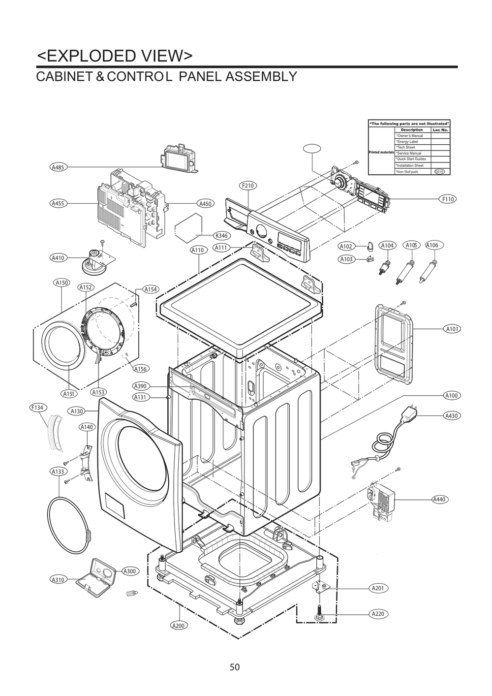Cabinet And Control Panel Assembly Diagram and Parts List for WM3470CW ABWEVUS LG Washer
