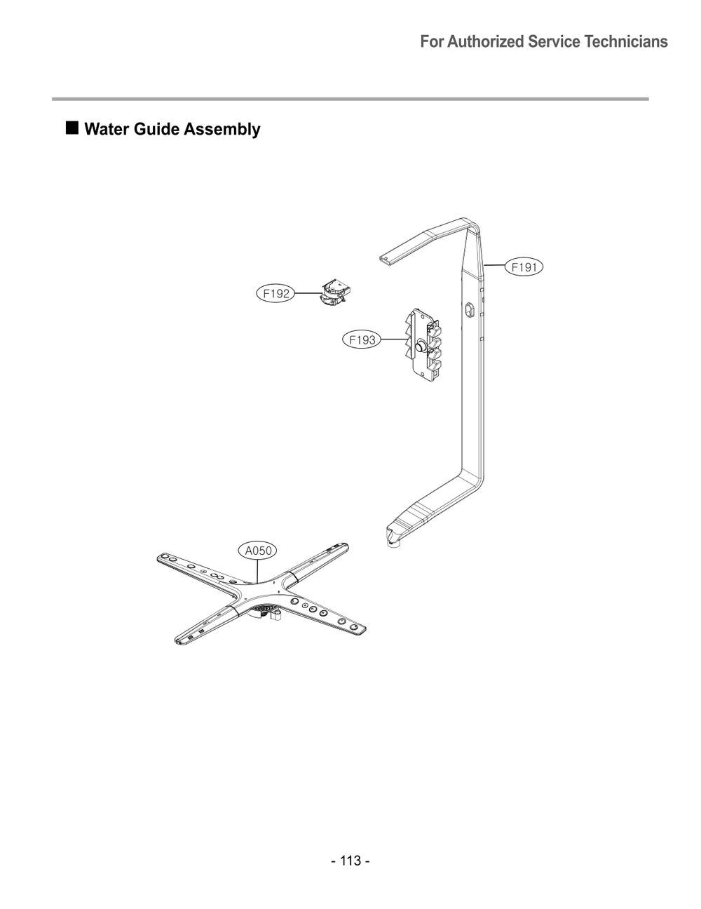 Water Guide Assembly Diagram and Parts List for DUA513FB ABPESNA LG Dishwasher