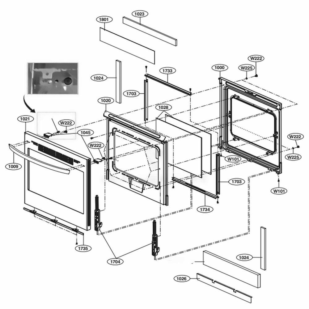 Door Parts Diagram and Parts List for LRE3085ST FSTLLGA LG Wall Oven