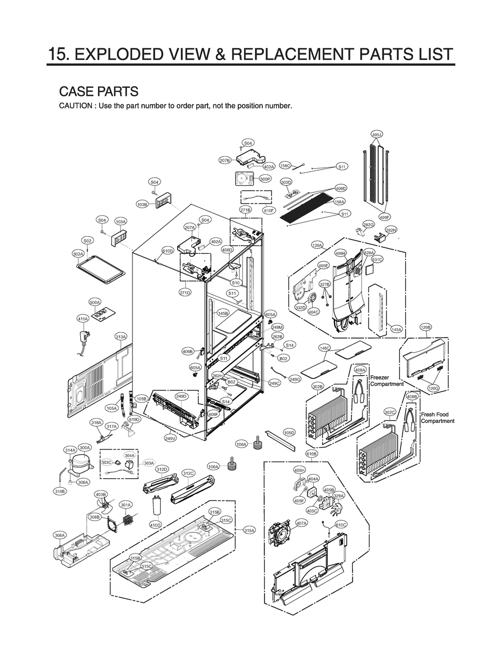 Case Parts Diagram and Parts List for GR-L31GHSJF ASTCNA0 LG Refrigerator