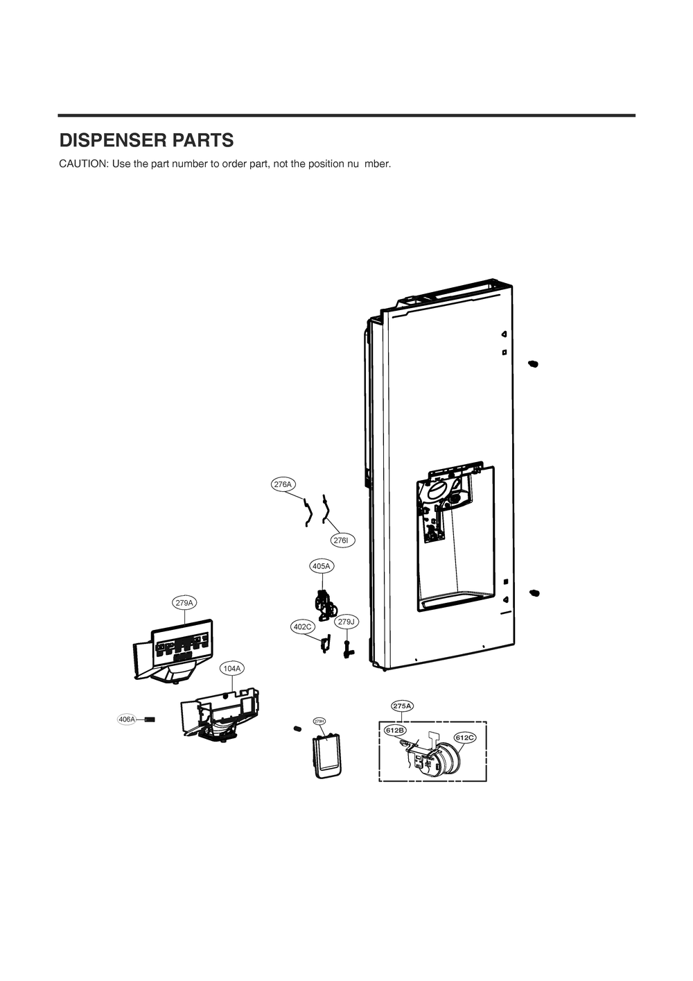 Dispenser Parts Diagram and Parts List for GC-X228NSSM ASTCNA0 LG Refrigerator
