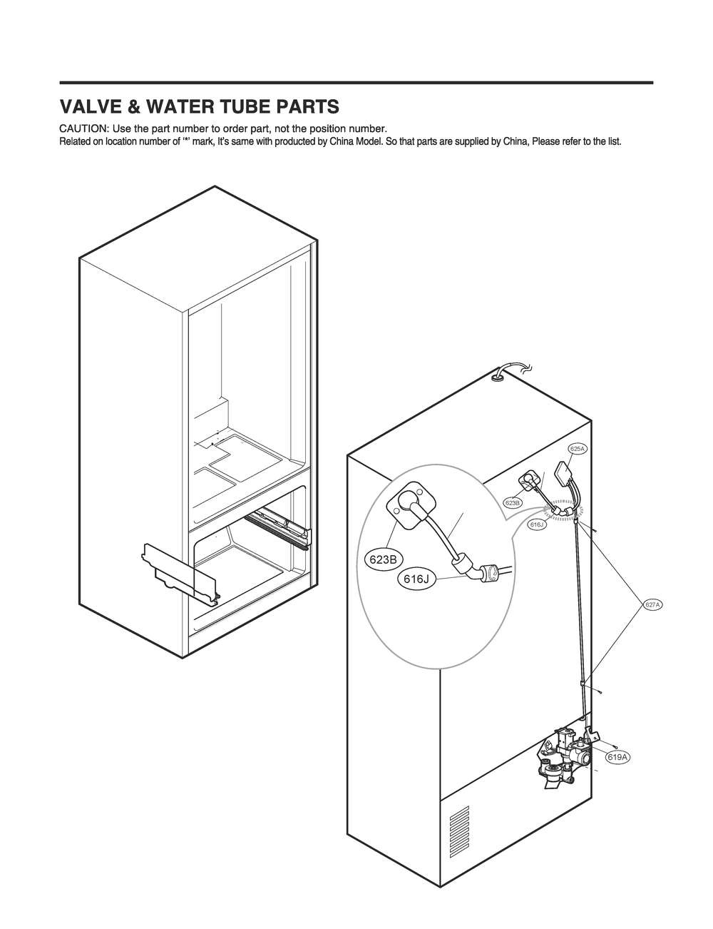 Valve And Water Tube Parts Diagram and Parts List for GR-J288NKXM ASBCNA2 LG Refrigerator
