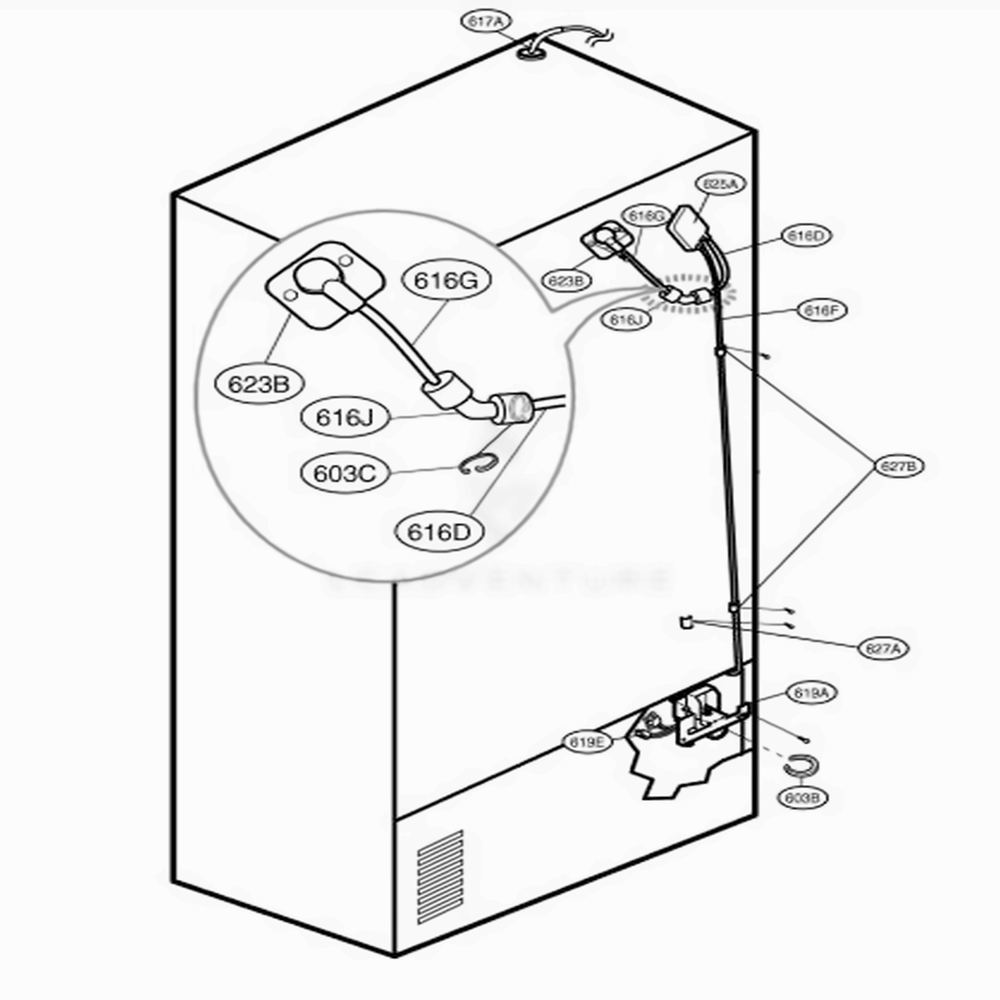 Valve And Water Tube Parts Diagram and Parts List for 79763 AST3SEC LG Refrigerator