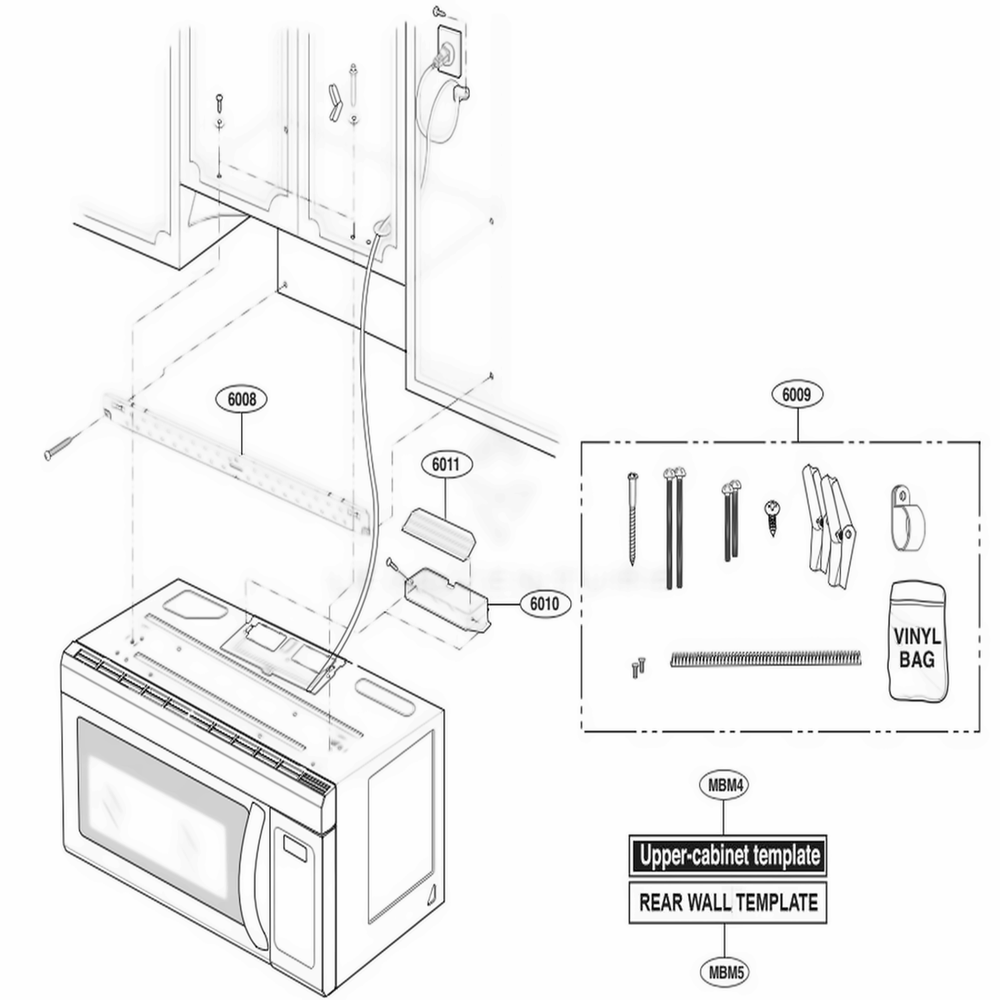 Installation Parts Diagram and Parts List for LMV1831ST CSBELGA LG Microwave Oven Combo