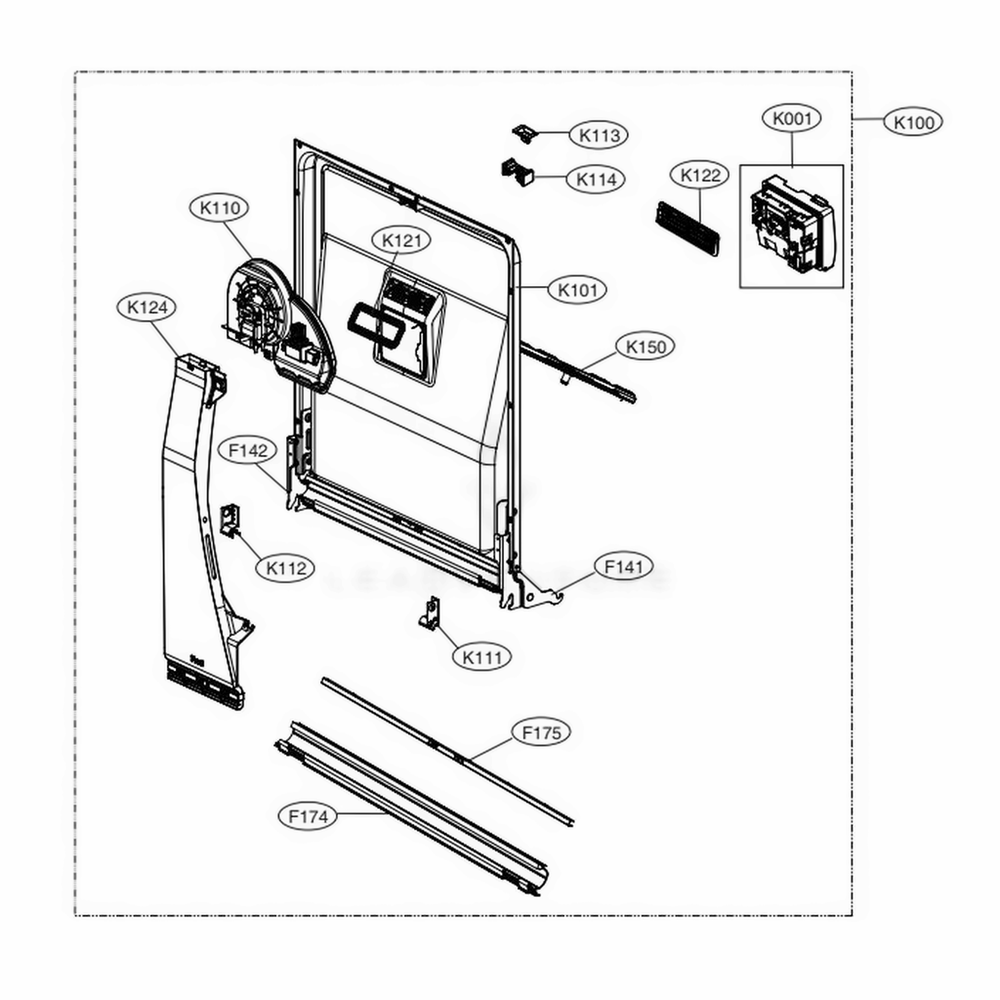 Door Liner Assembly Diagram and Parts List for 14357 ABDESEU LG Dishwasher