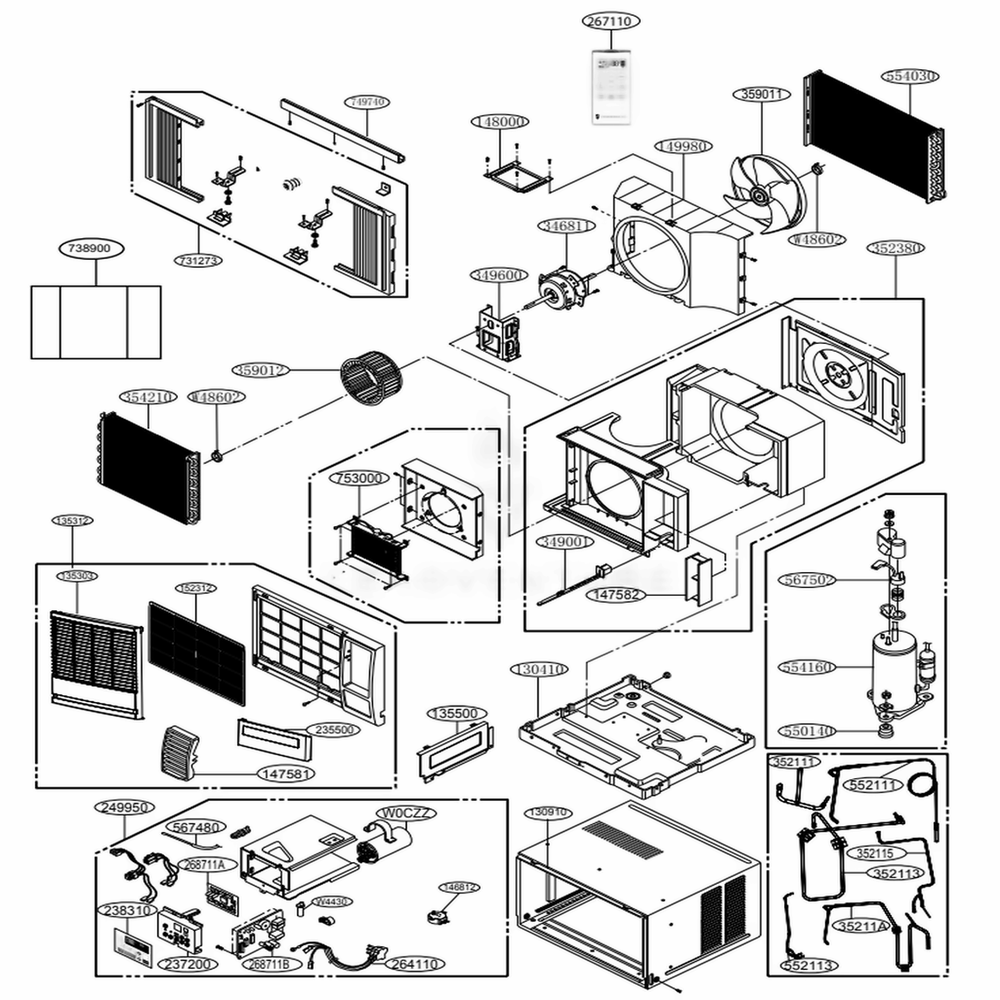 Main Diagram and Parts List for EP08G11B AT1AFRD LG Air Conditioner