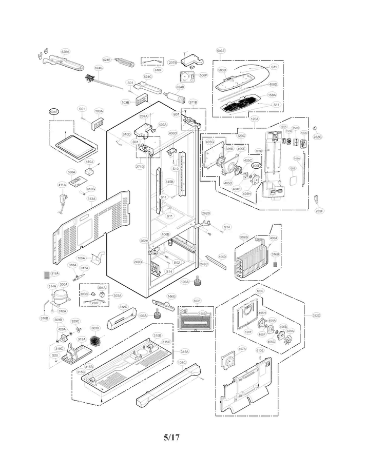 Case Parts Diagram and Parts List for LMXS27626D 01 LG Refrigerator