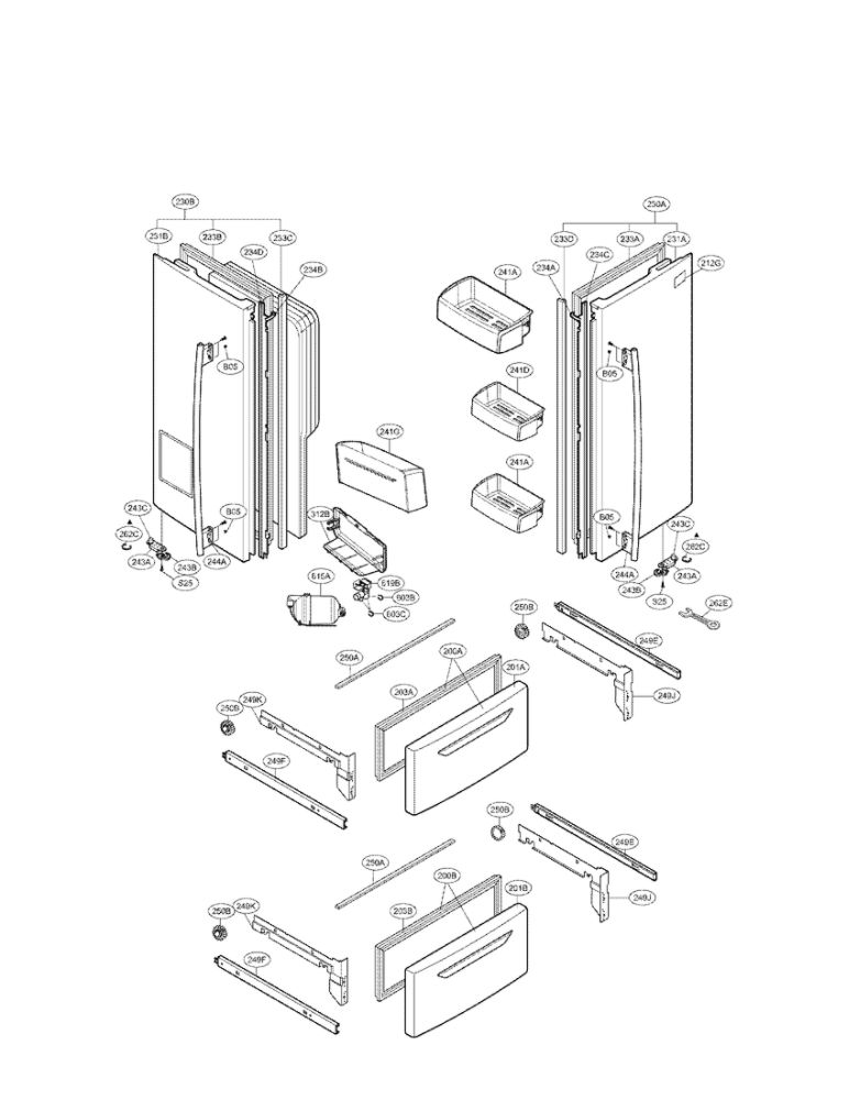 Door Parats Diagram and Parts List for LMX25964SS 00 LG Refrigerator