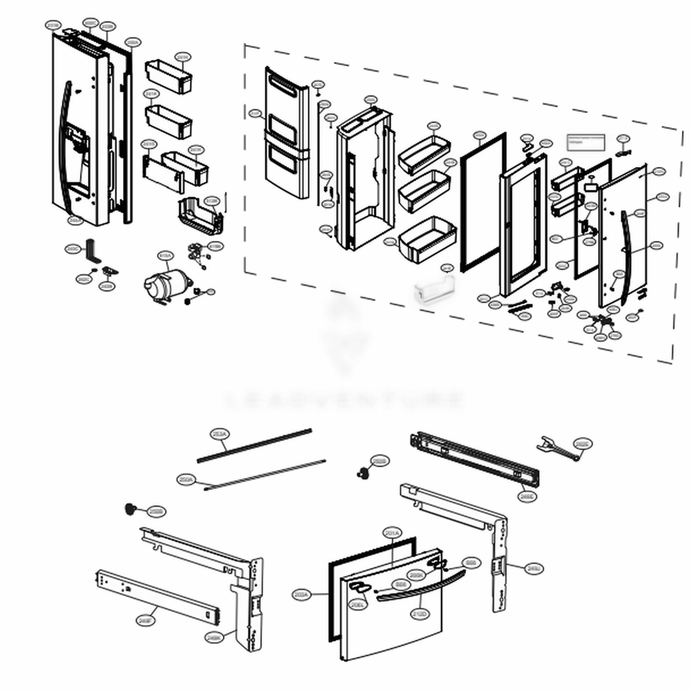 Door Parts Diagram and Parts List for LFXS26566M AMTCNA0 LG Refrigerator