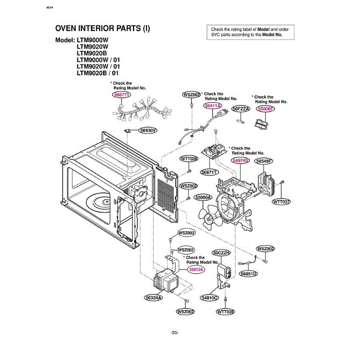 Section 4 Diagram and Parts List for LTM9020B AB1ELGA LG Microwave Oven Combo
