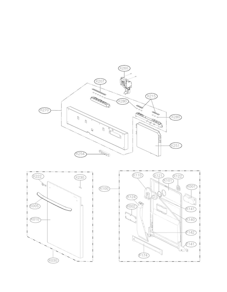 Door Panel Parts Diagram and Parts List for LDT9965BD  LG Dishwasher