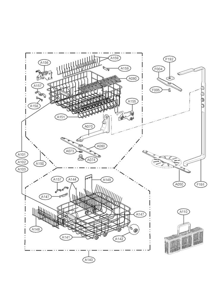 Rack Assembly Parts Diagram and Parts List for LSD795ST4  LG Dishwasher