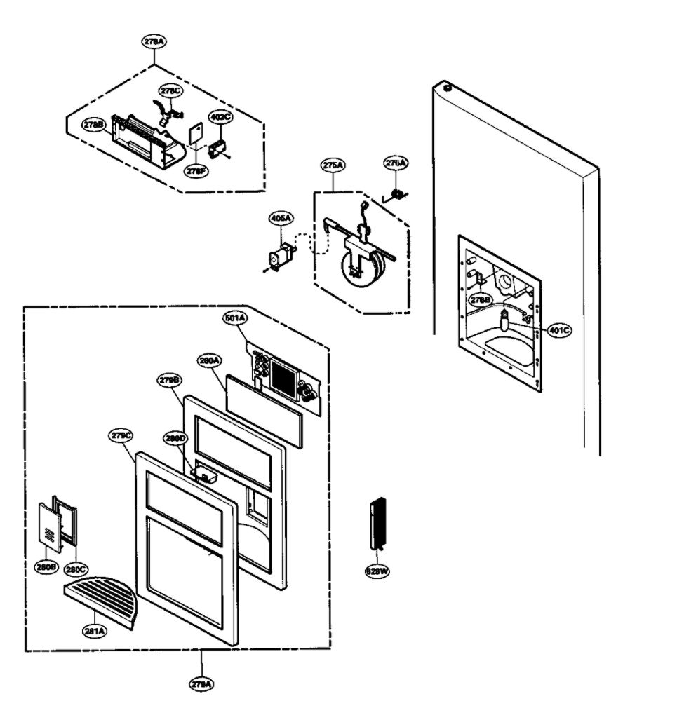 Dispenser Parts Diagram and Parts List for LSC27970ST 00 LG Refrigerator