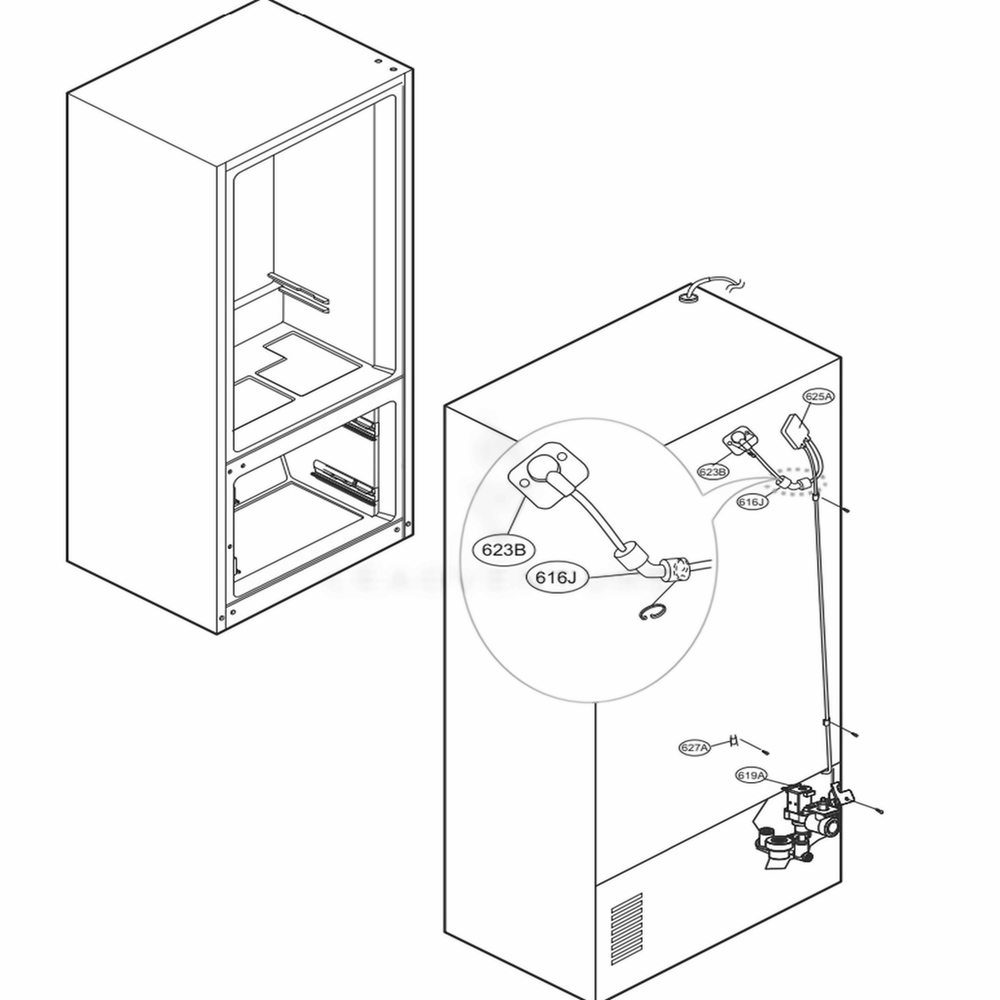 Valve And Water Tube Parts Diagram and Parts List for 73139 AWBCSE0 LG Refrigerator