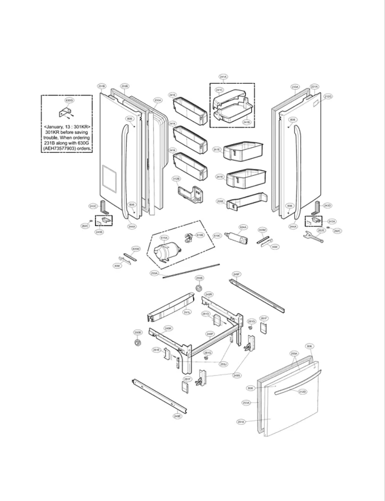 Door Parts Diagram and Parts List for 79572053117  Kenmore Refrigerator
