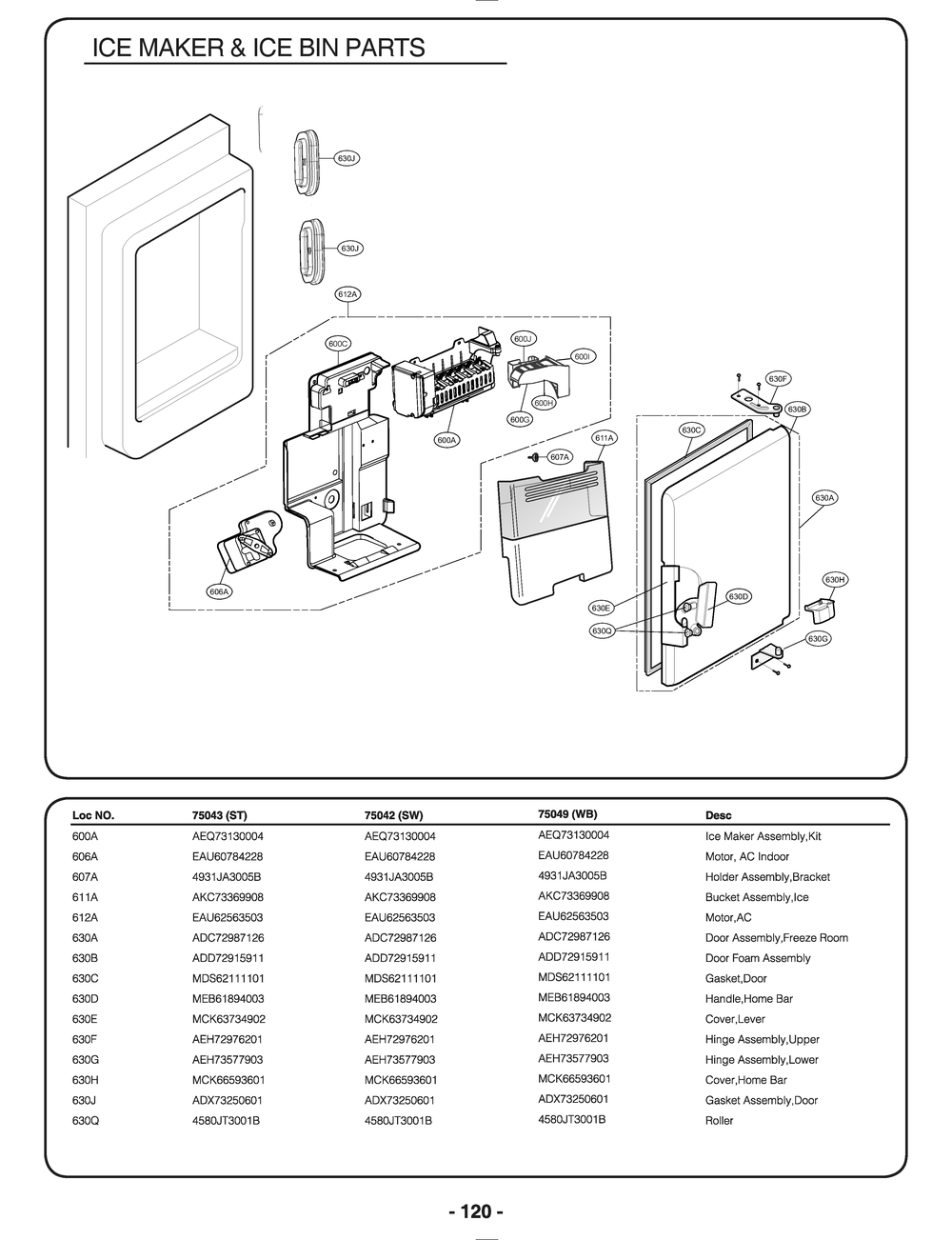 Ice Maker And Ice Bin Parts Diagram and Parts List for GR-L268LQUM ASWCSE0 LG Refrigerator