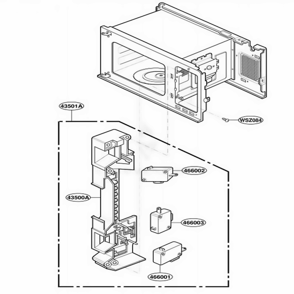 Latch Board Parts Diagram and Parts List for MT1100SHQ MWEWRP LG Range