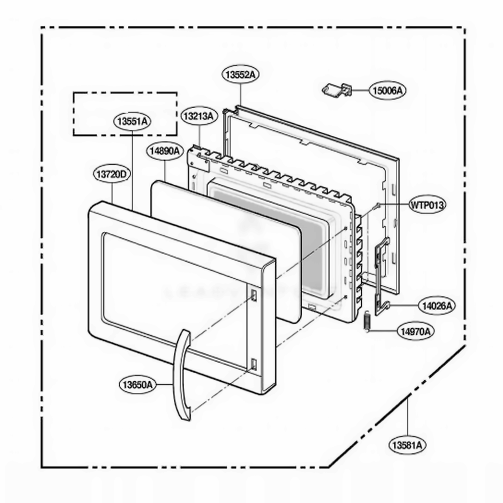 Door Parts Diagram and Parts List for JE1590CC ABSEGEU LG Range