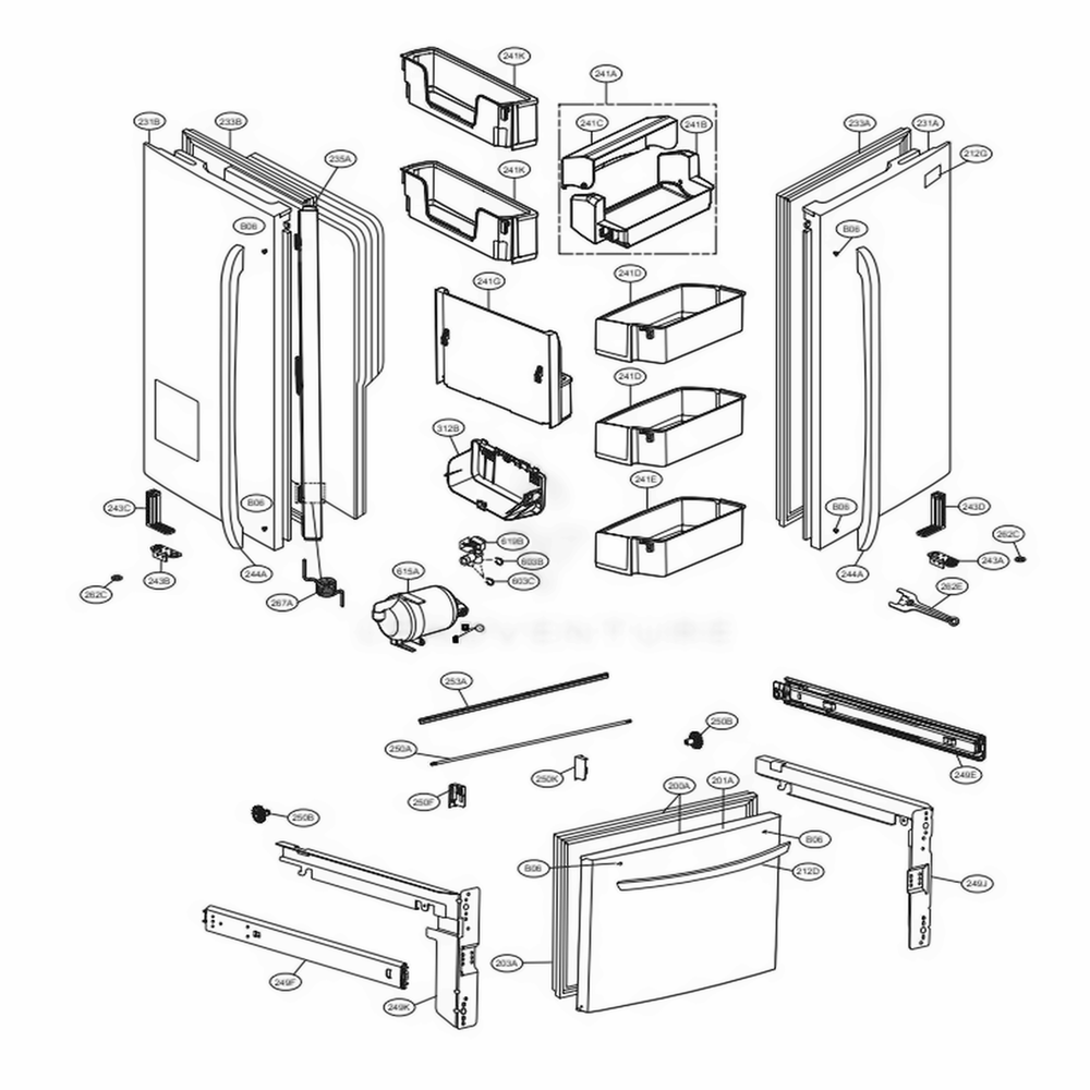 Door Parts Diagram and Parts List for LFX28978ST ASTCNA4 LG Refrigerator