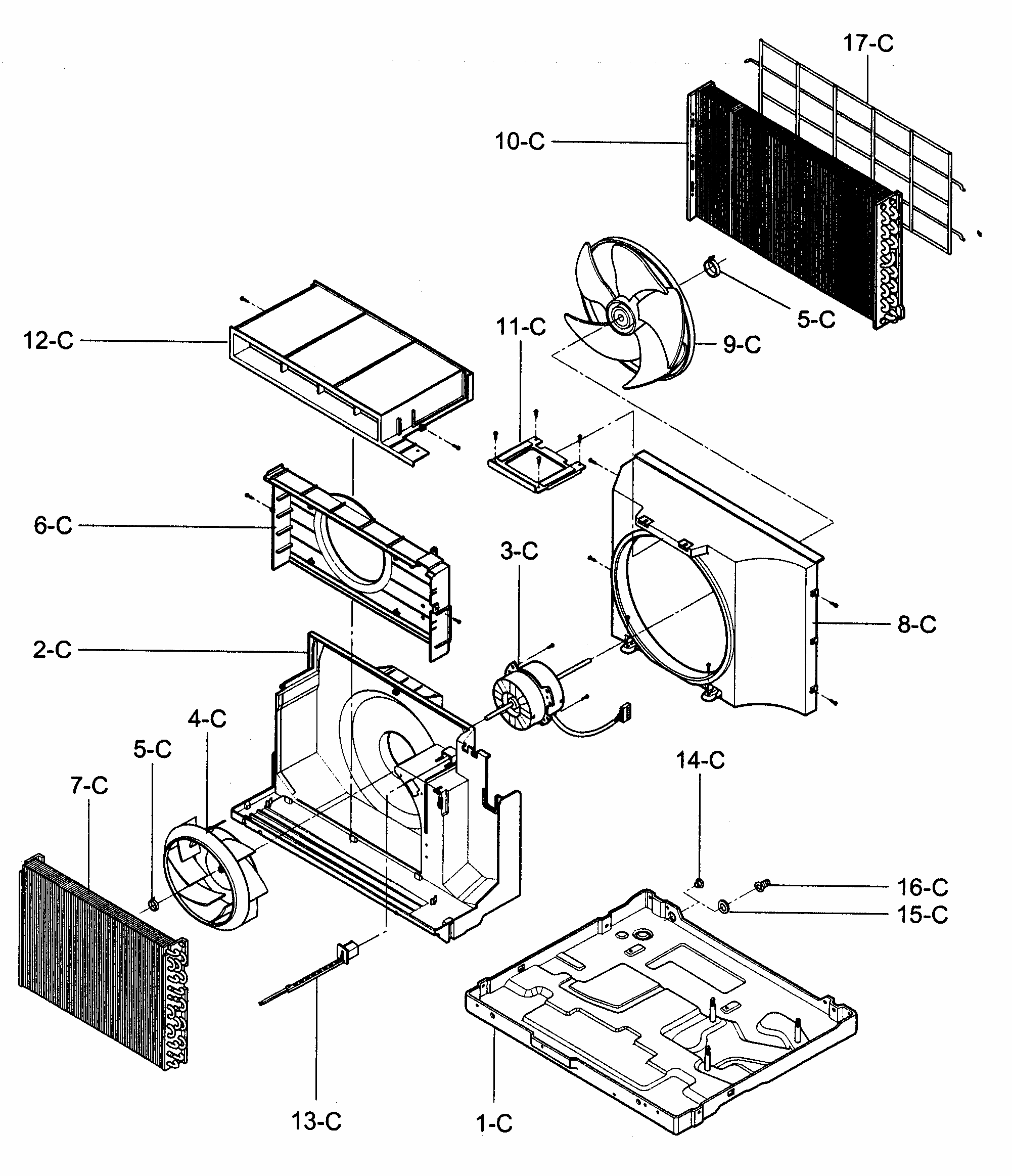 Air Handling/cycle Parts Diagram and Parts List for 58074107400  Kenmore Air Conditioner