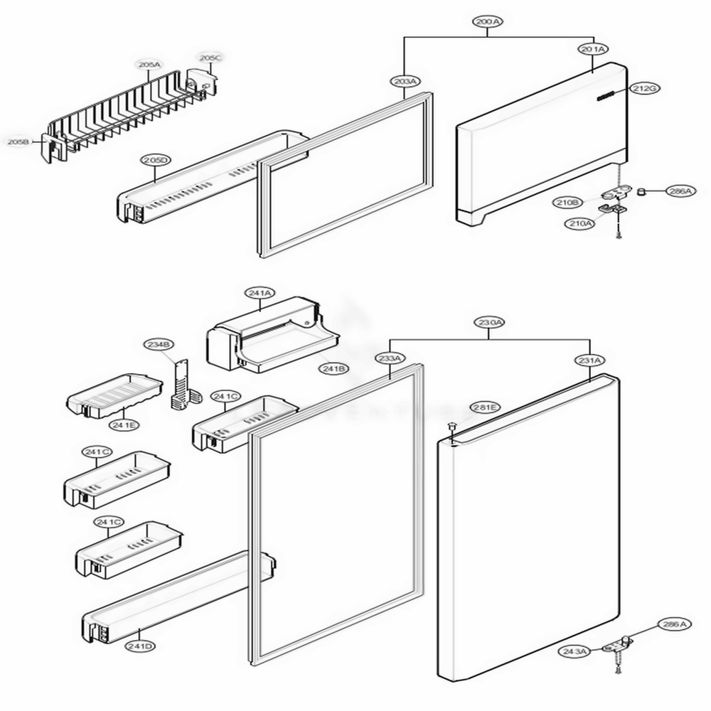 Door Parts Diagram and Parts List for 79309 AWB1SER LG Refrigerator