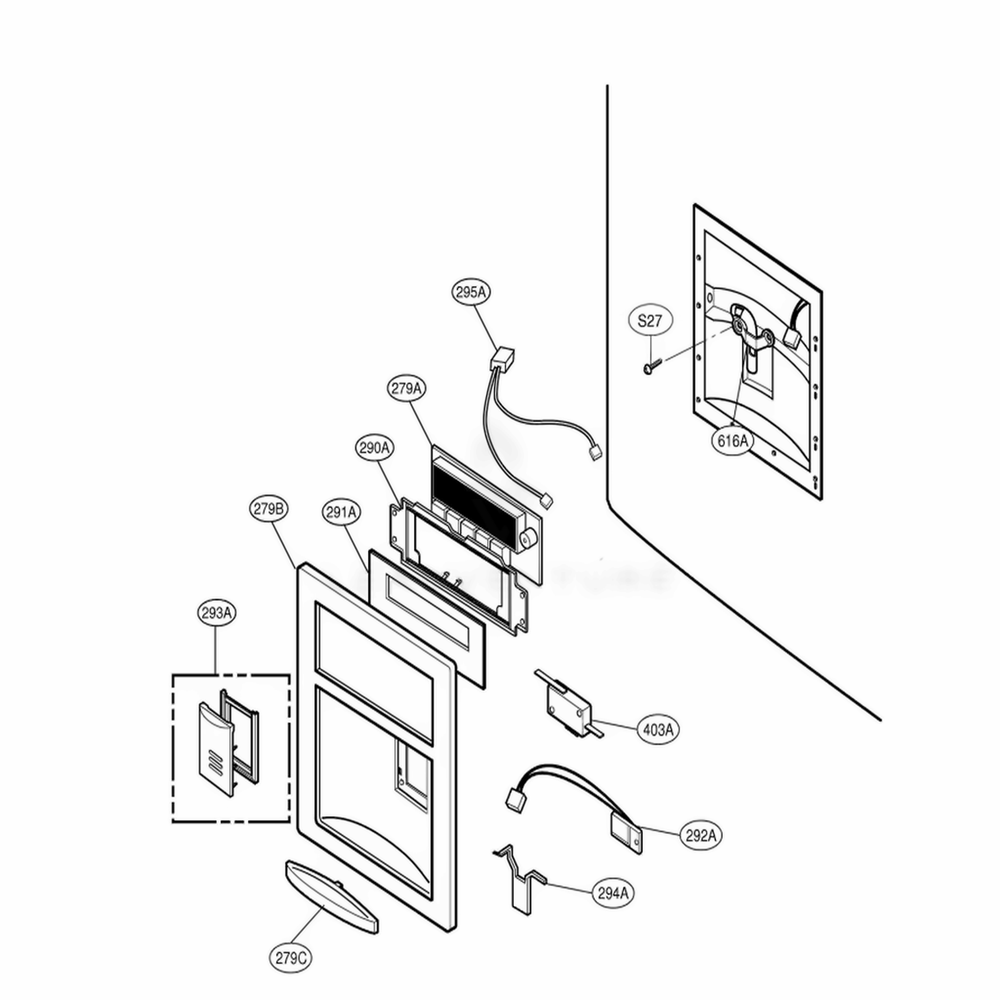 Dispenser Parts Diagram and Parts List for 78712 ASWCSER LG Refrigerator