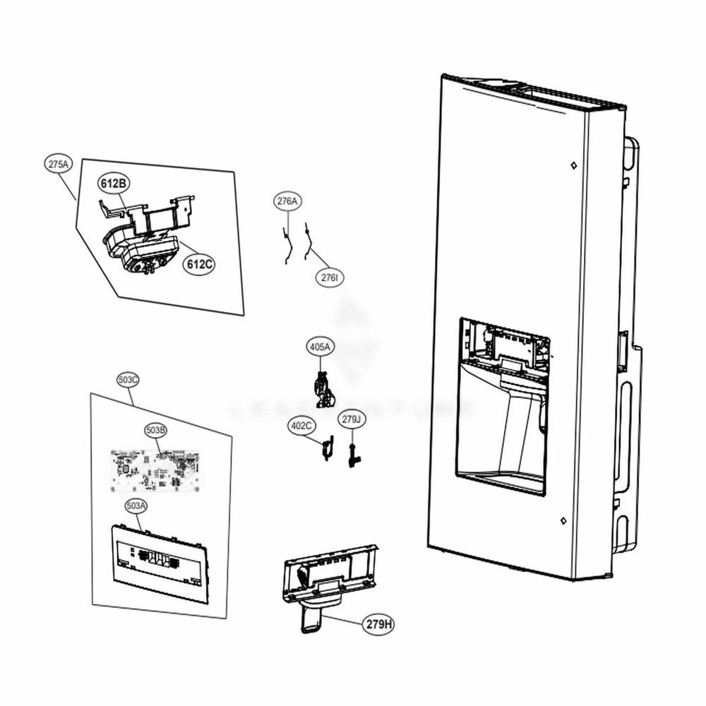 Dispenser Parts Diagram and Parts List for 70357 ASBCSE0 LG Refrigerator
