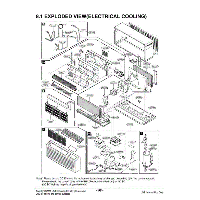 Section Diagram and Parts List for LP070CED1 ASBBEUS LG Air Conditioner