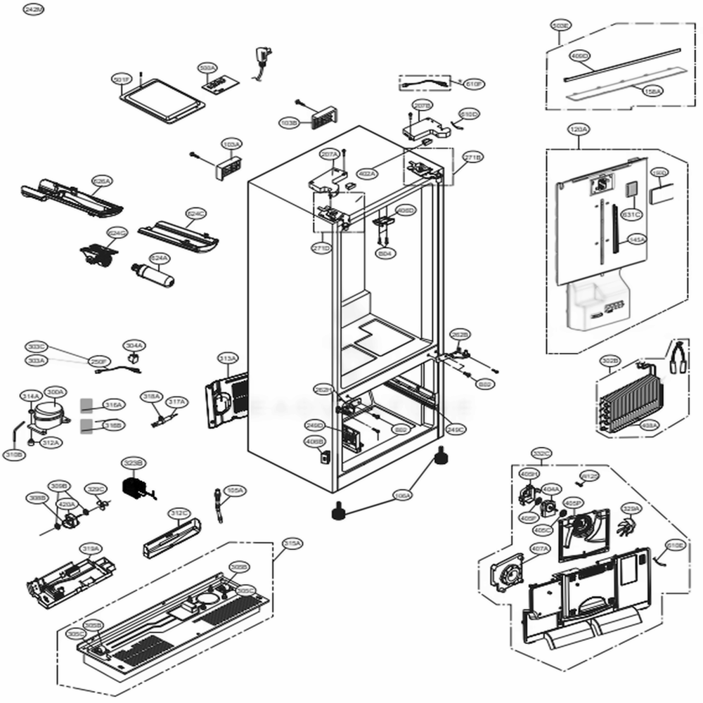 Case Parts Diagram and Parts List for LFXS26596D ASBCNA2 LG Refrigerator