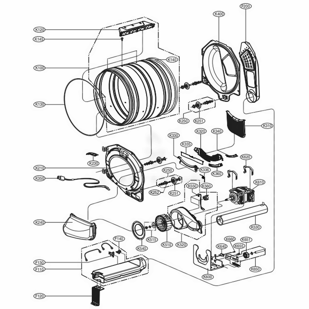 Drum And Motor Assembly Diagram and Parts List for GDL1329QEW3 ASSEELC LG Washer