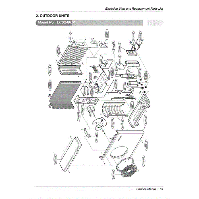 Section Diagram and Parts List for LCU240CP ANWAEUS LG Air Conditioner