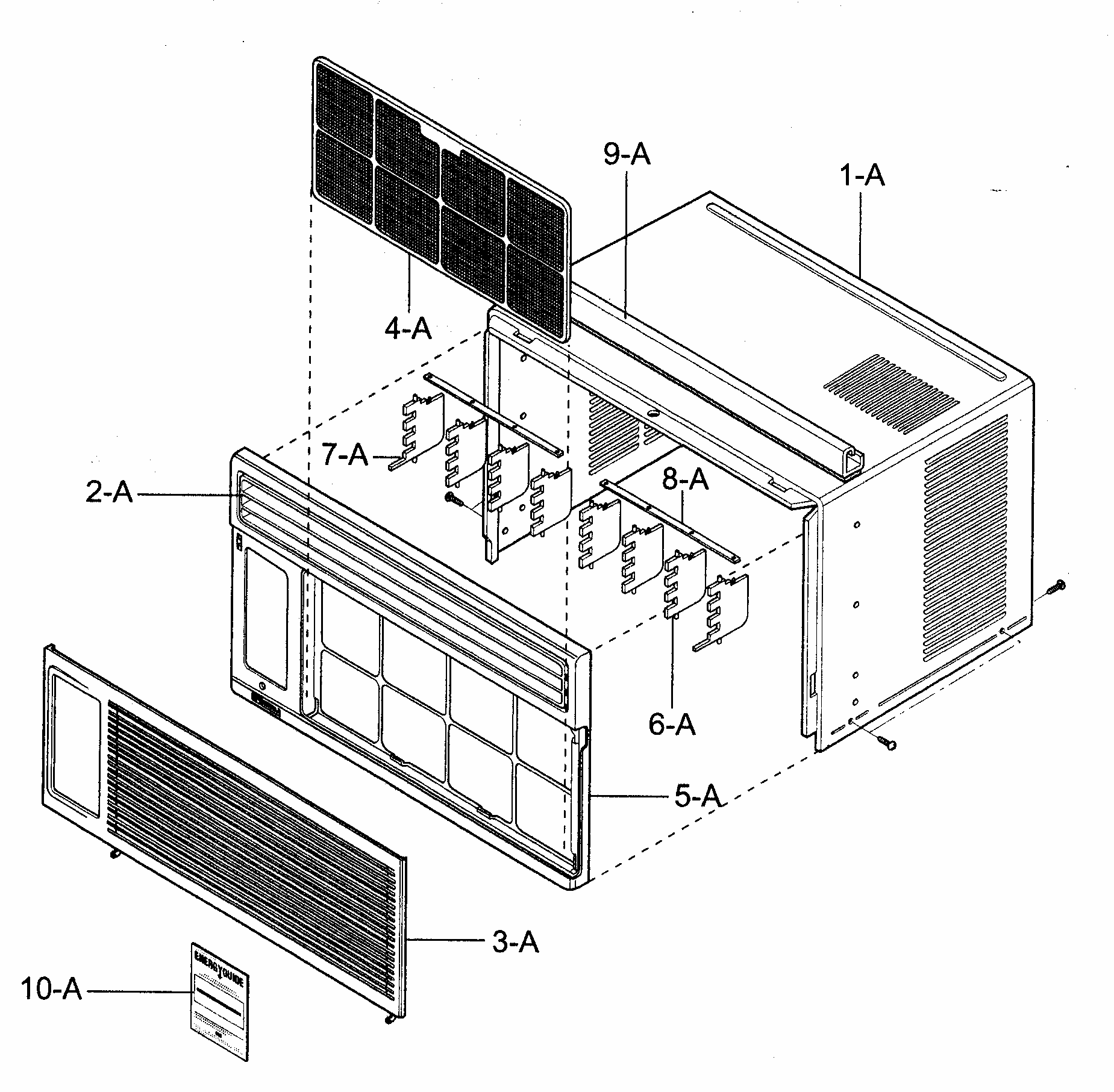 Cabinet/front Grille Assy Diagram and Parts List for 58075052500  Kenmore Air Conditioner