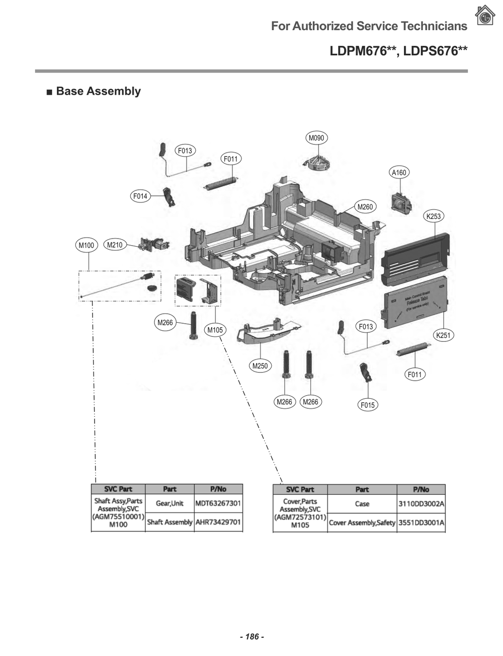 Base Assembly Diagram and Parts List for LDPM6762S ASSESNA LG Dishwasher