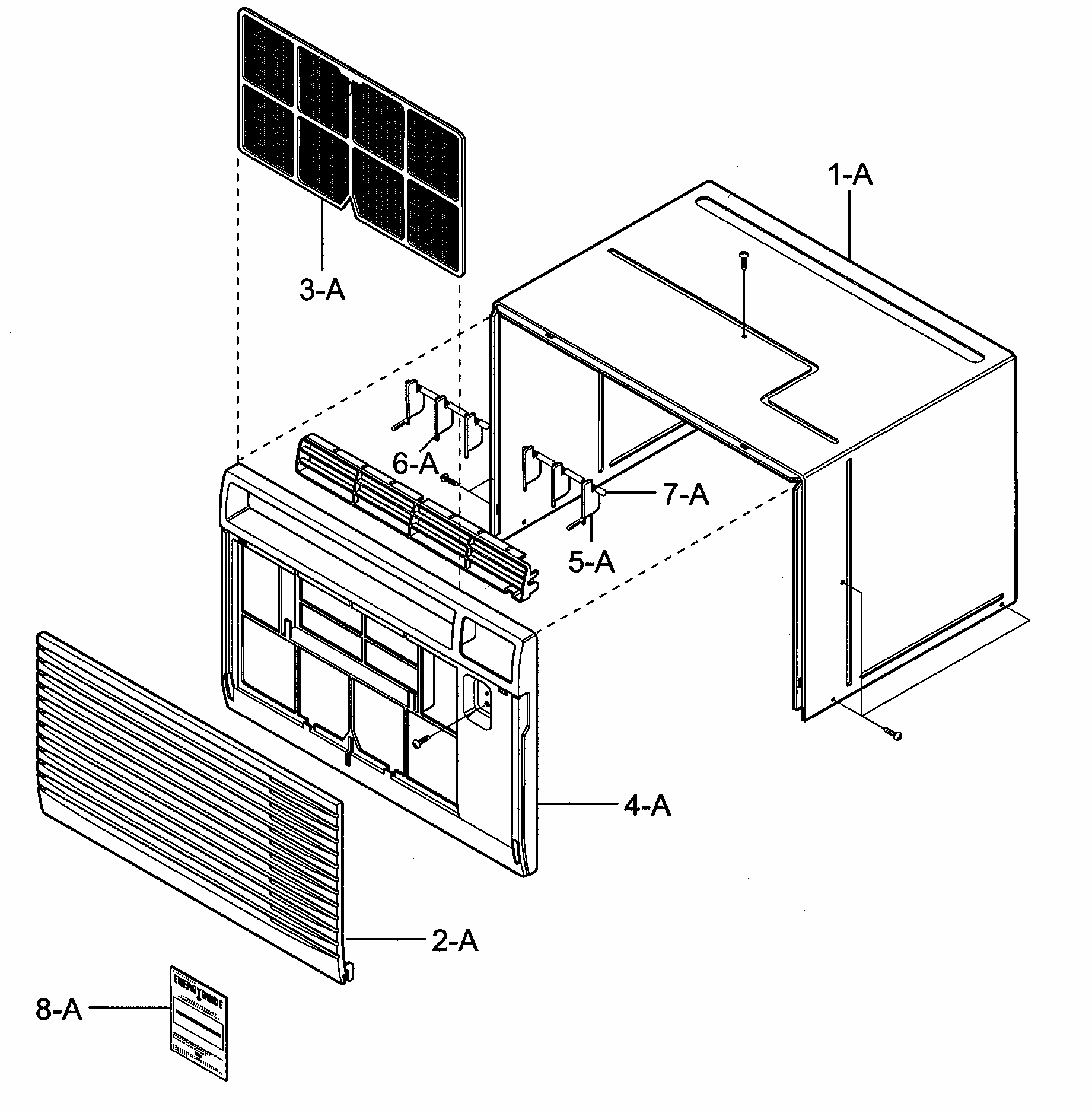 Cabinet/front Grille Parts Diagram and Parts List for 58073123200  Kenmore Air Conditioner