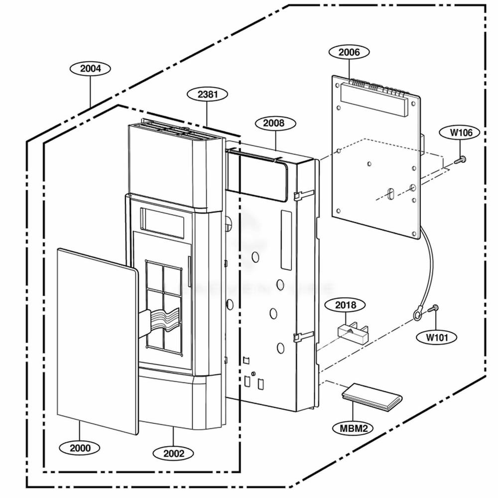 Controller Parts Diagram and Parts List for 80032 CWHESEA LG Range