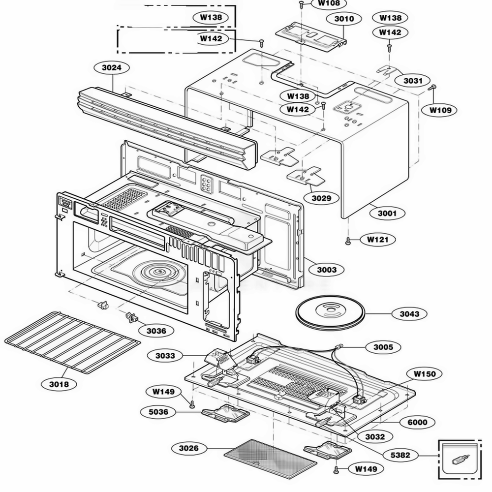 Oven Cavity Parts Diagram and Parts List for 64662 AW1ESEA LG Range