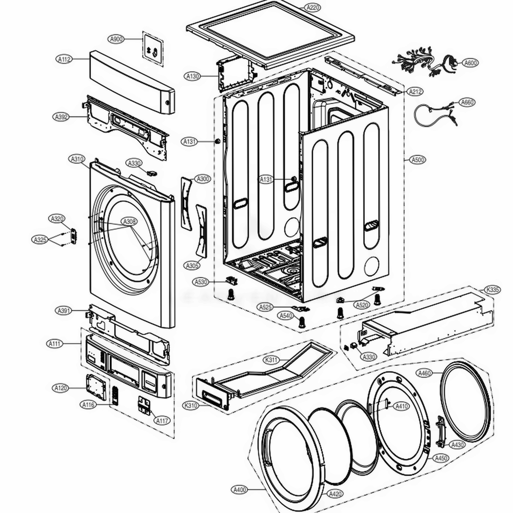 Control Panel And Cabinet And Cabinet Cover Assembly 2 Diagram and Parts List for TCD1870CGG ASSEELC LG Dryer