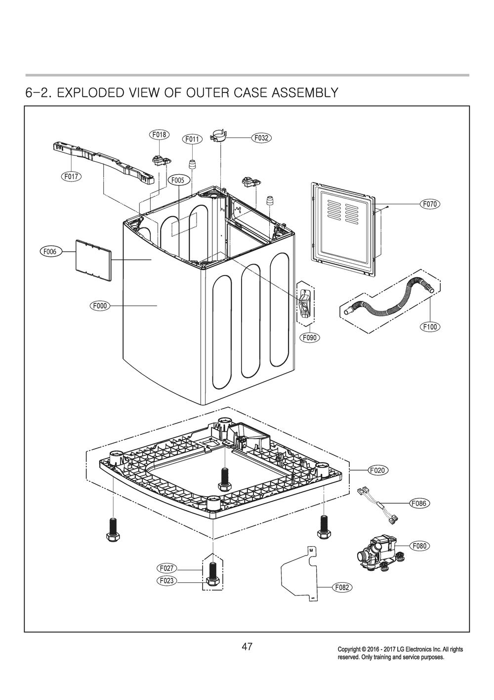 Outer Case Assembly Diagram and Parts List for T1780WFFT5 ASSETUS LG Washer