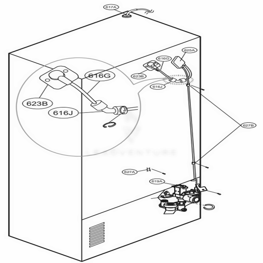 Valve And Water Tube Parts Diagram and Parts List for 73059 AWBCSE1 LG Refrigerator