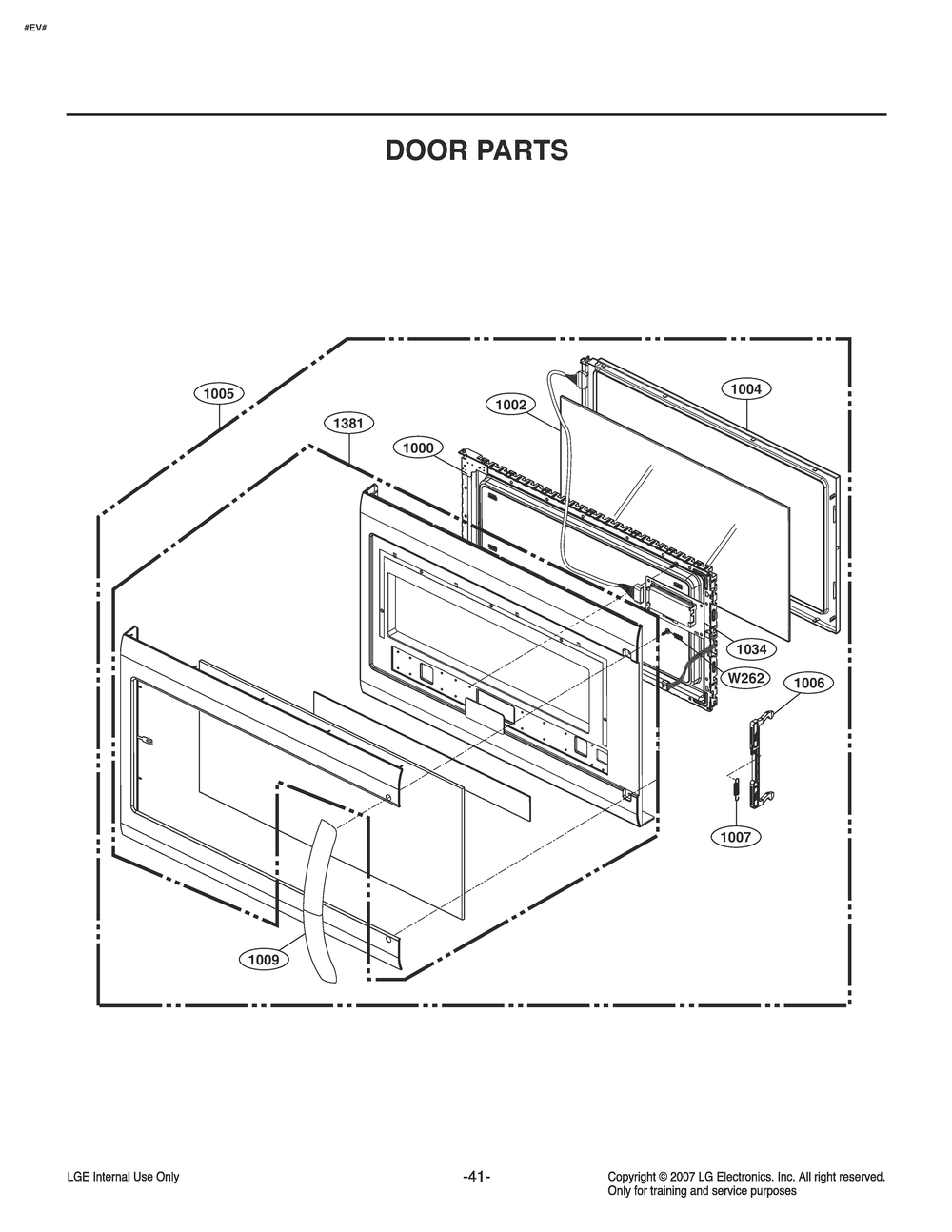 Door Parts Diagram and Parts List for MV2294BSHL CB1ELGA LG Microwave