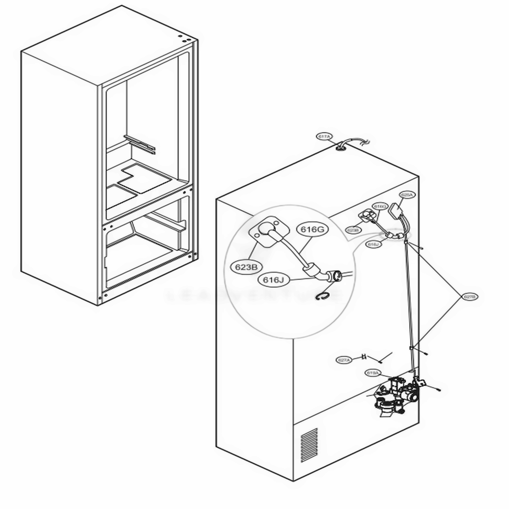 Valve And Water Tube Parts Diagram and Parts List for LFXS24626D ASBCNA0 LG Refrigerator